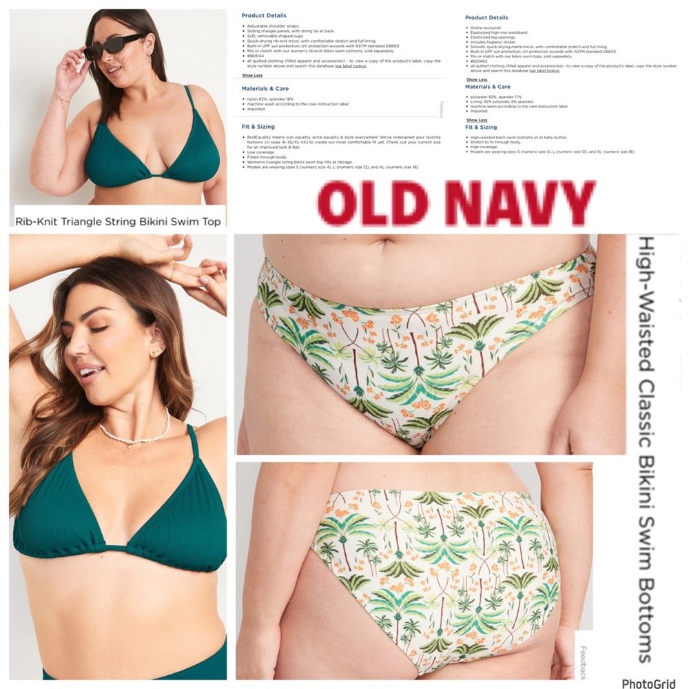 Old Navy 3X plus size green rib bikini top & palm tree bottoms NWT